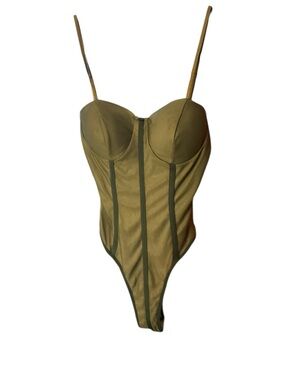 Lux Olive Green Mesh Underwire Bodysuit